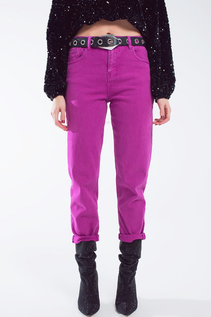 Magenta Slouchy Mid-Rise Jeans