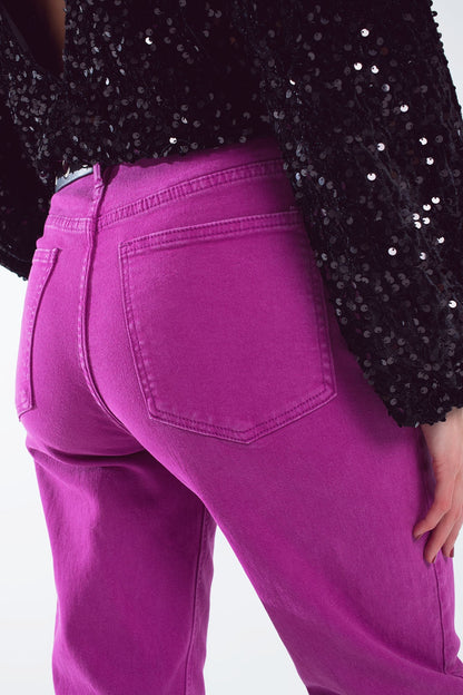 Magenta Slouchy Mid-Rise Jeans