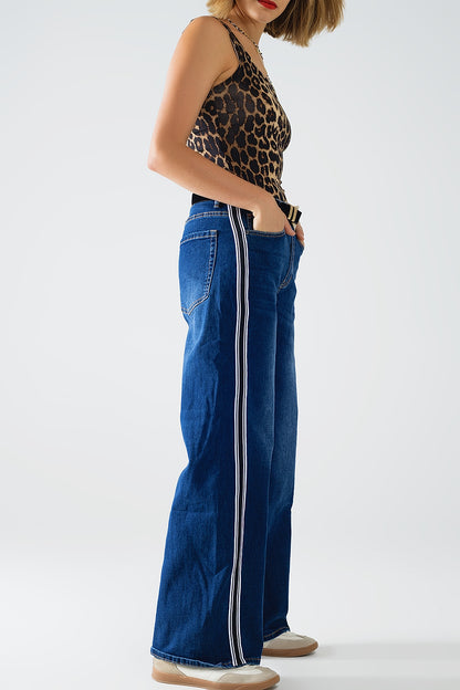 Side Stripe Wide-Leg Jeans