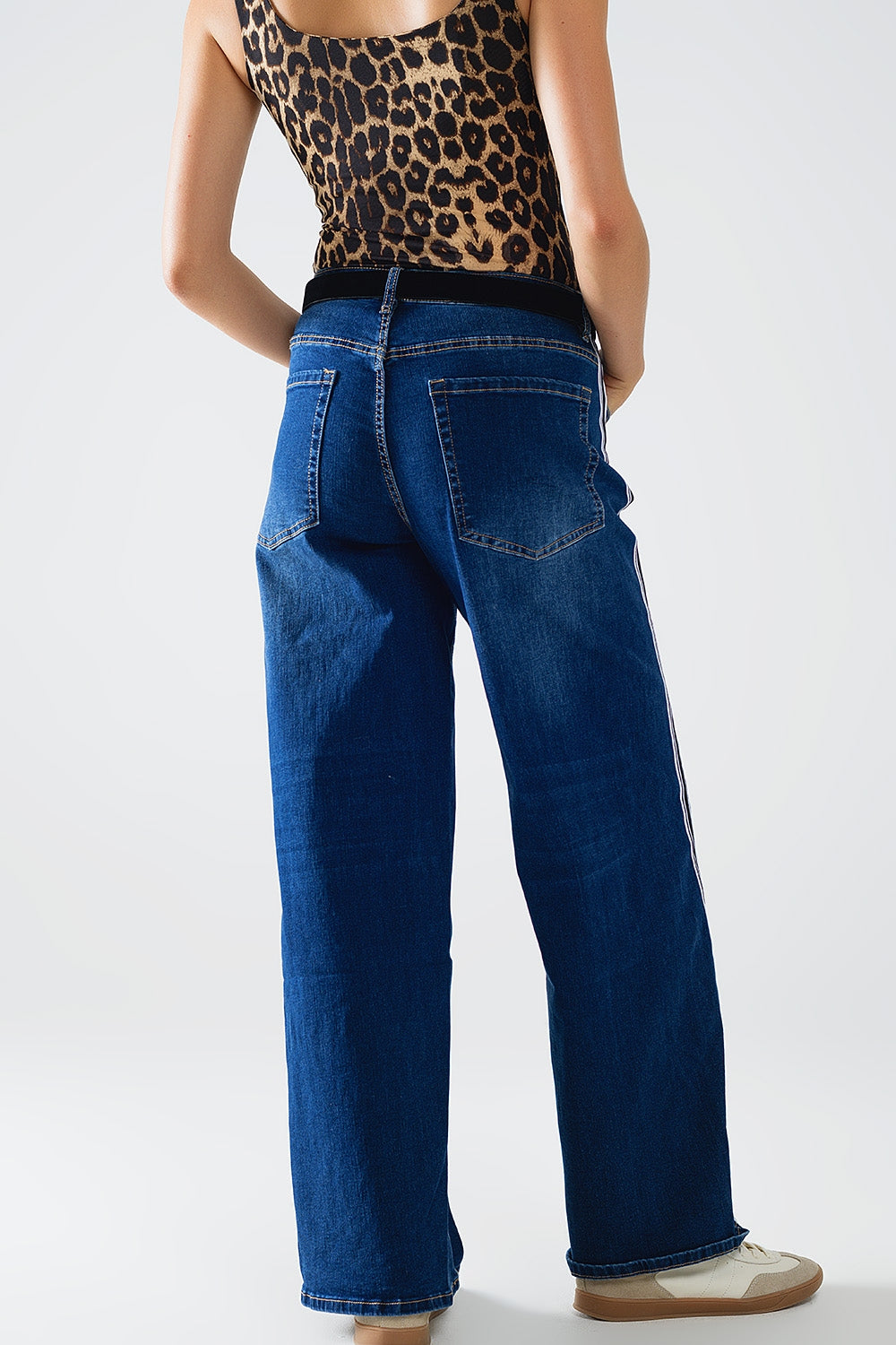 Side Stripe Wide-Leg Jeans