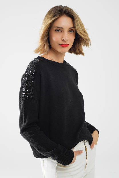 Glitz & Chic Black Sequined Sweater