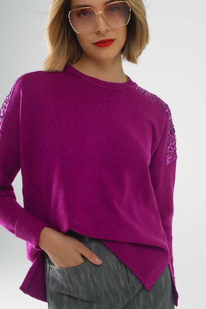 Glitz & Chic Fuchsia Sequined Sweater