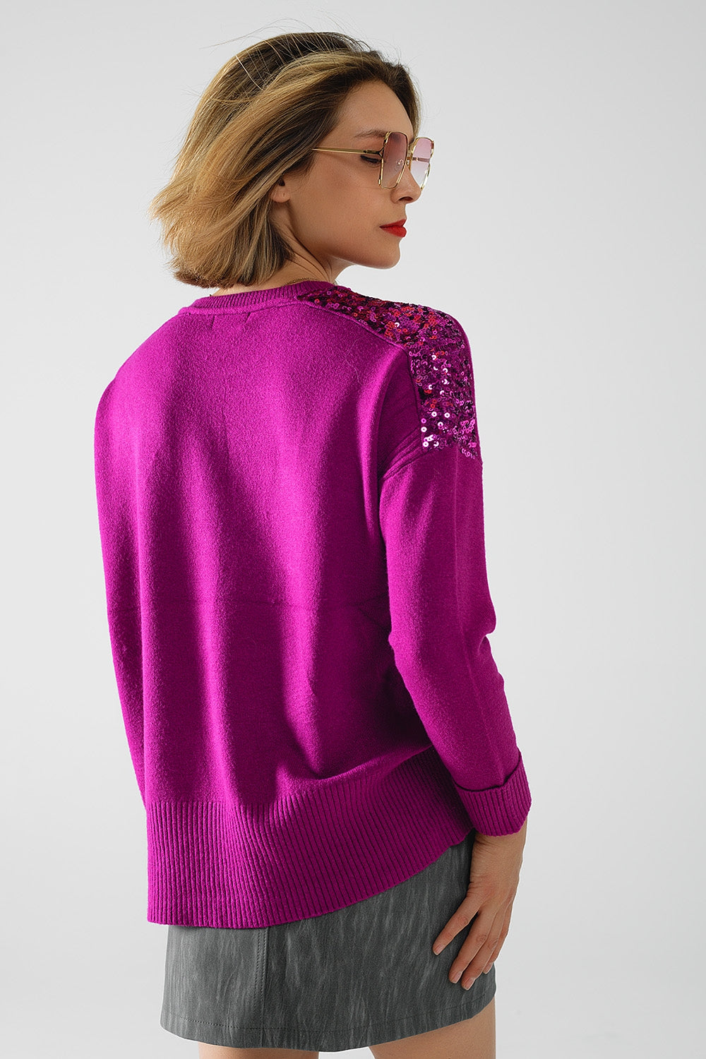 Glitz & Chic Fuchsia Sequined Sweater