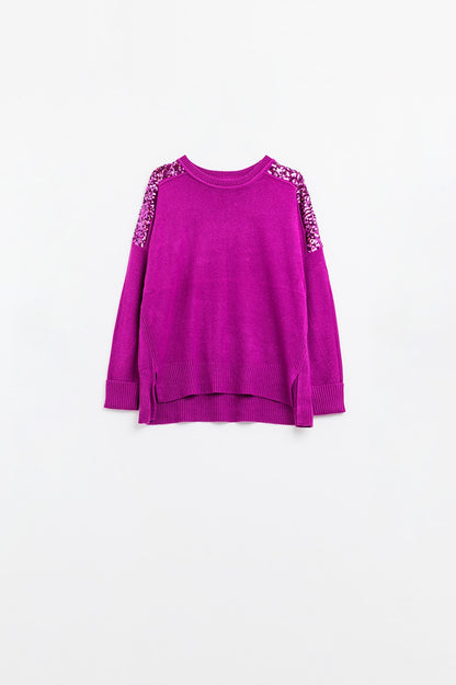 Glitz & Chic Fuchsia Sequined Sweater