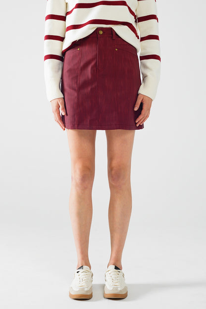 Keep it Cute Burgundy Faux Leather Mini Skirt