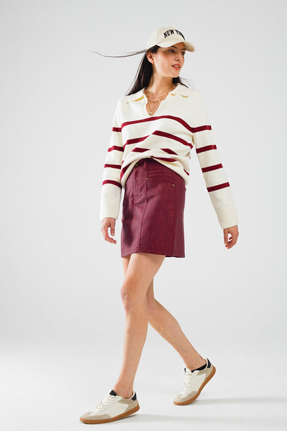 Keep it Cute Burgundy Faux Leather Mini Skirt