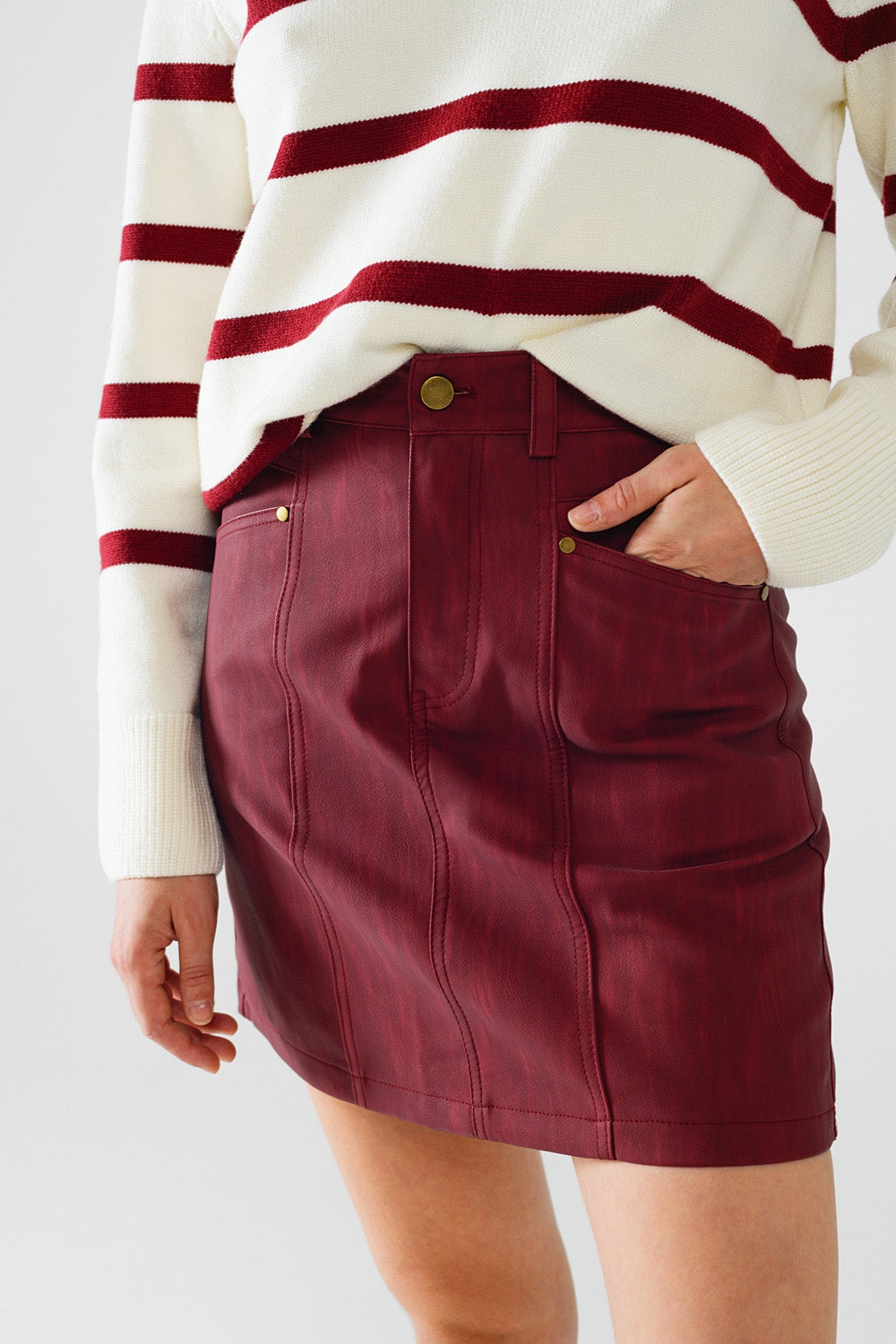 Keep it Cute Burgundy Faux Leather Mini Skirt