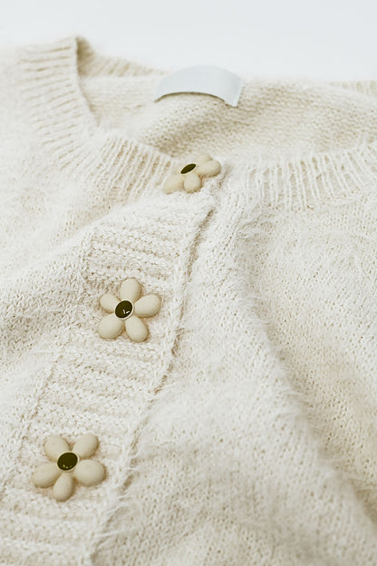 Fluffy Floral Button Cardigan