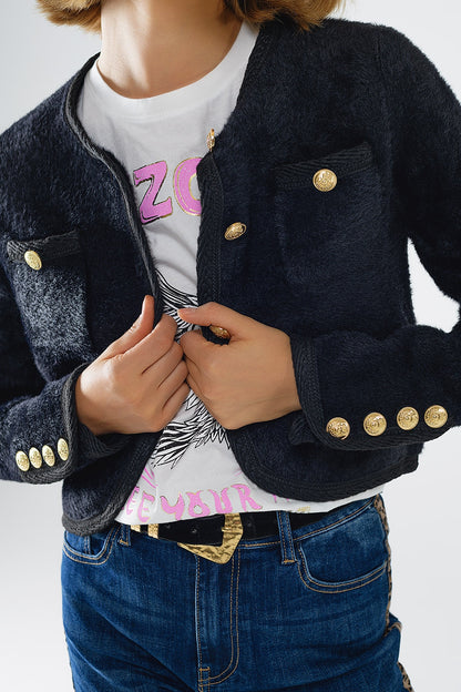 Luxe Fluffy Cardigan with Gold Detail