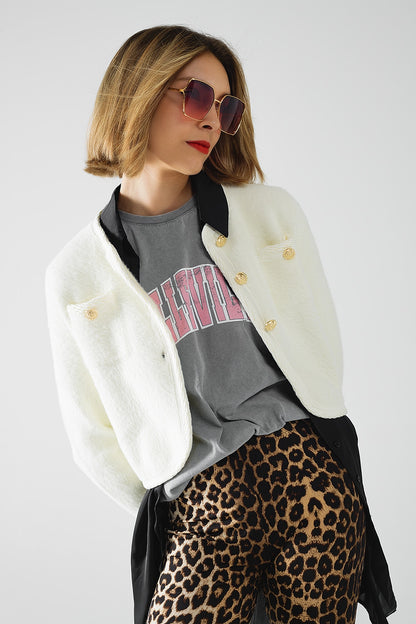 Luxe Fluffy Cardigan with Gold Detail