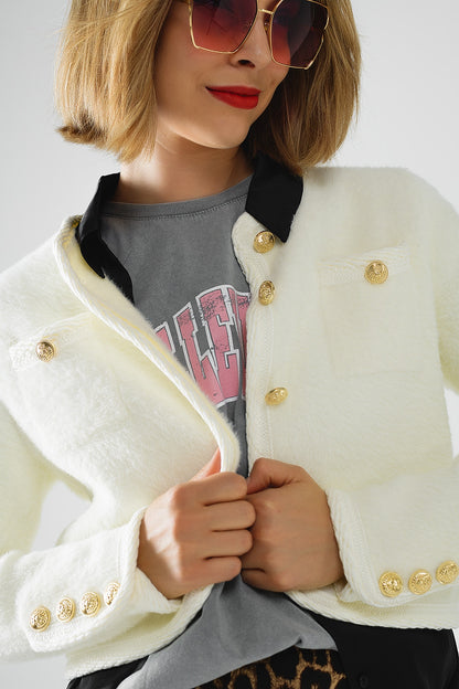 Luxe Fluffy Cardigan with Gold Detail