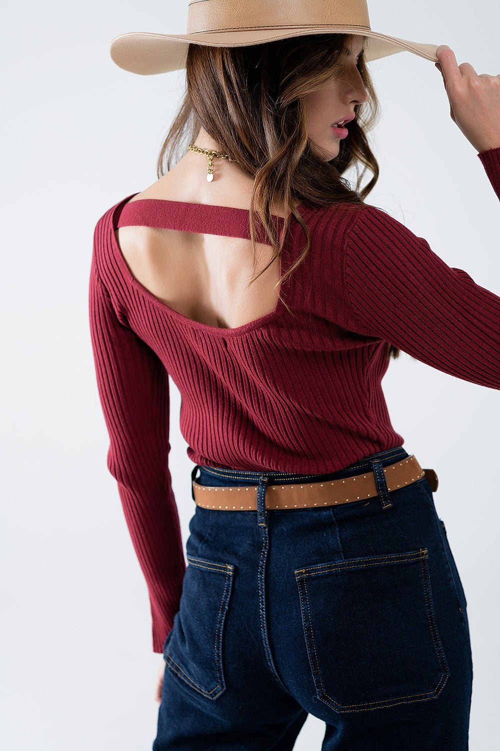 Crimson Allure Open-Back Sweater