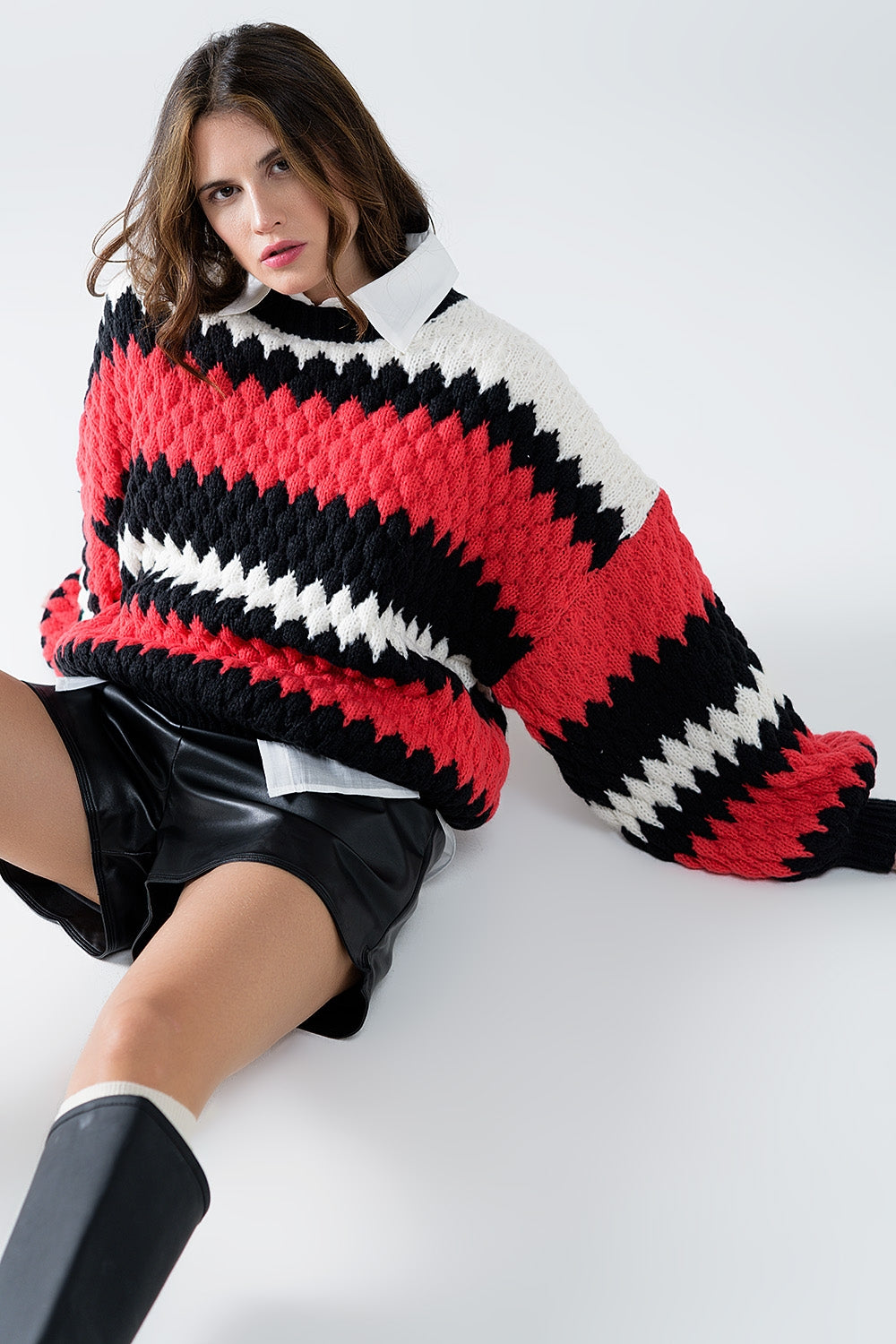 Crimson Waves Oversized Sweater