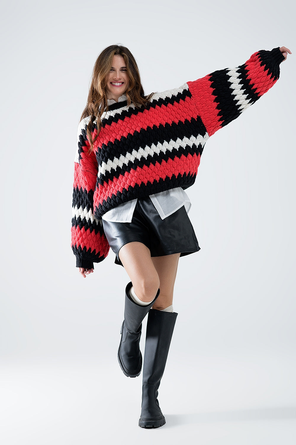 Crimson Waves Oversized Sweater