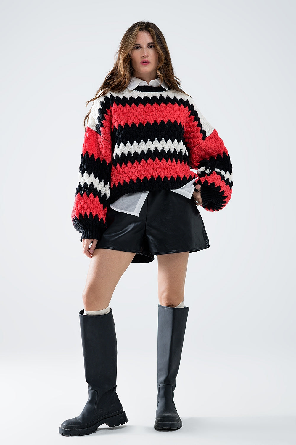 Crimson Waves Oversized Sweater