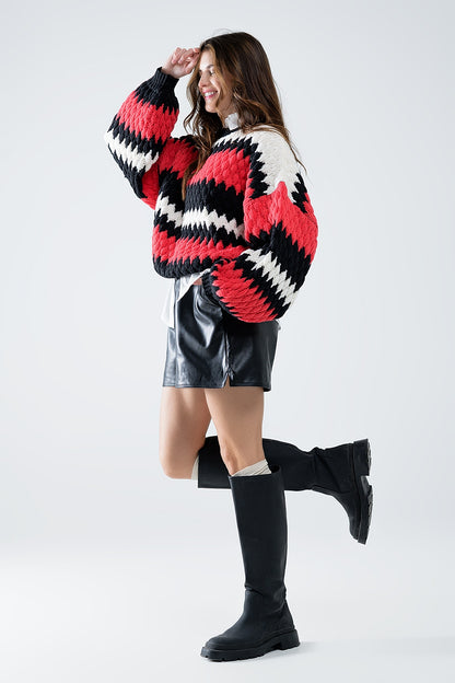 Crimson Waves Oversized Sweater