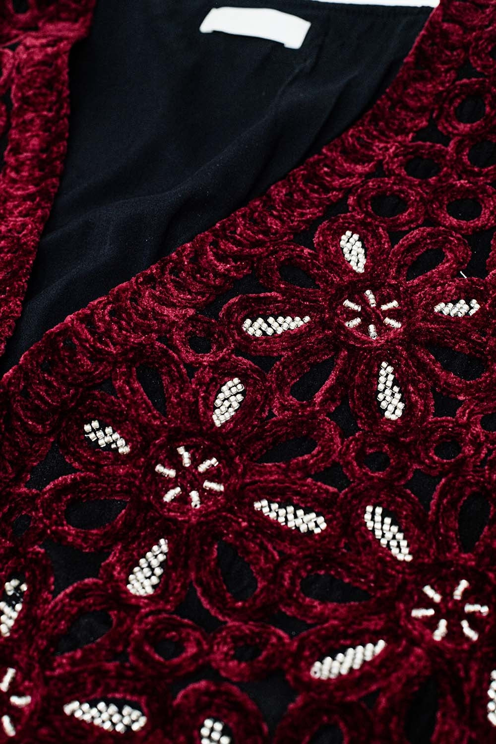 Burgundy Charm Embroidered Velvet Vest