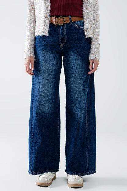 Wide-Open Washed Denim Jeans