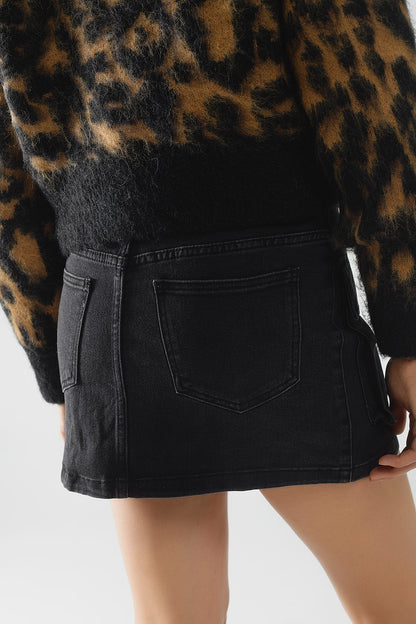 Cargo Pocket Black Denim Skirt