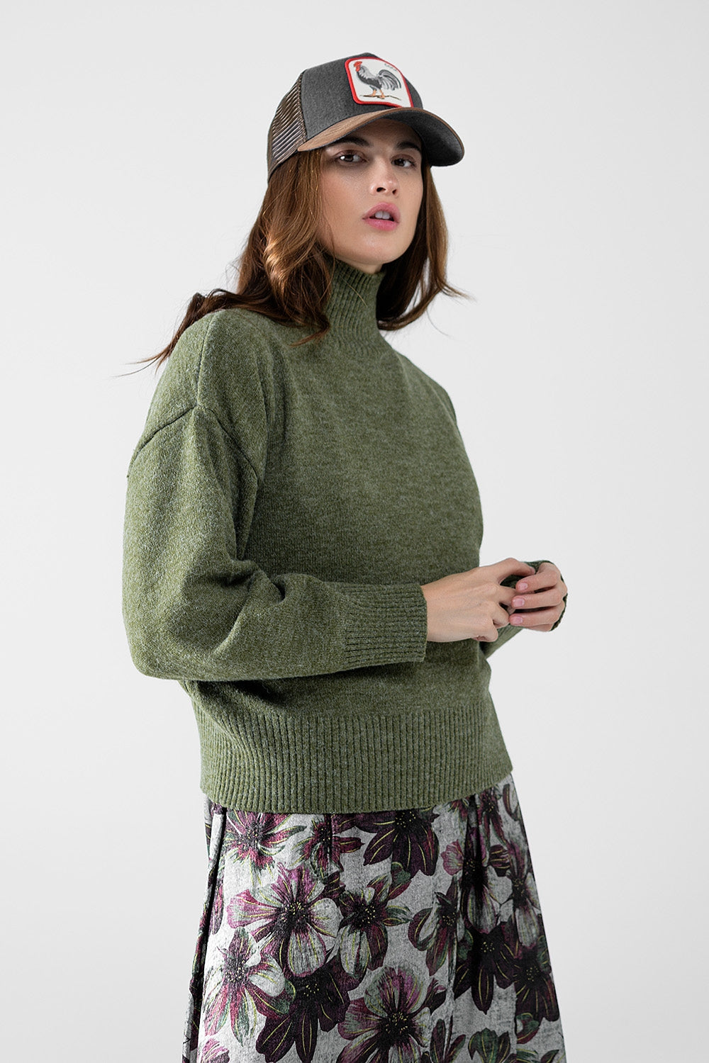 Cozy Green Turtleneck Knit Sweater