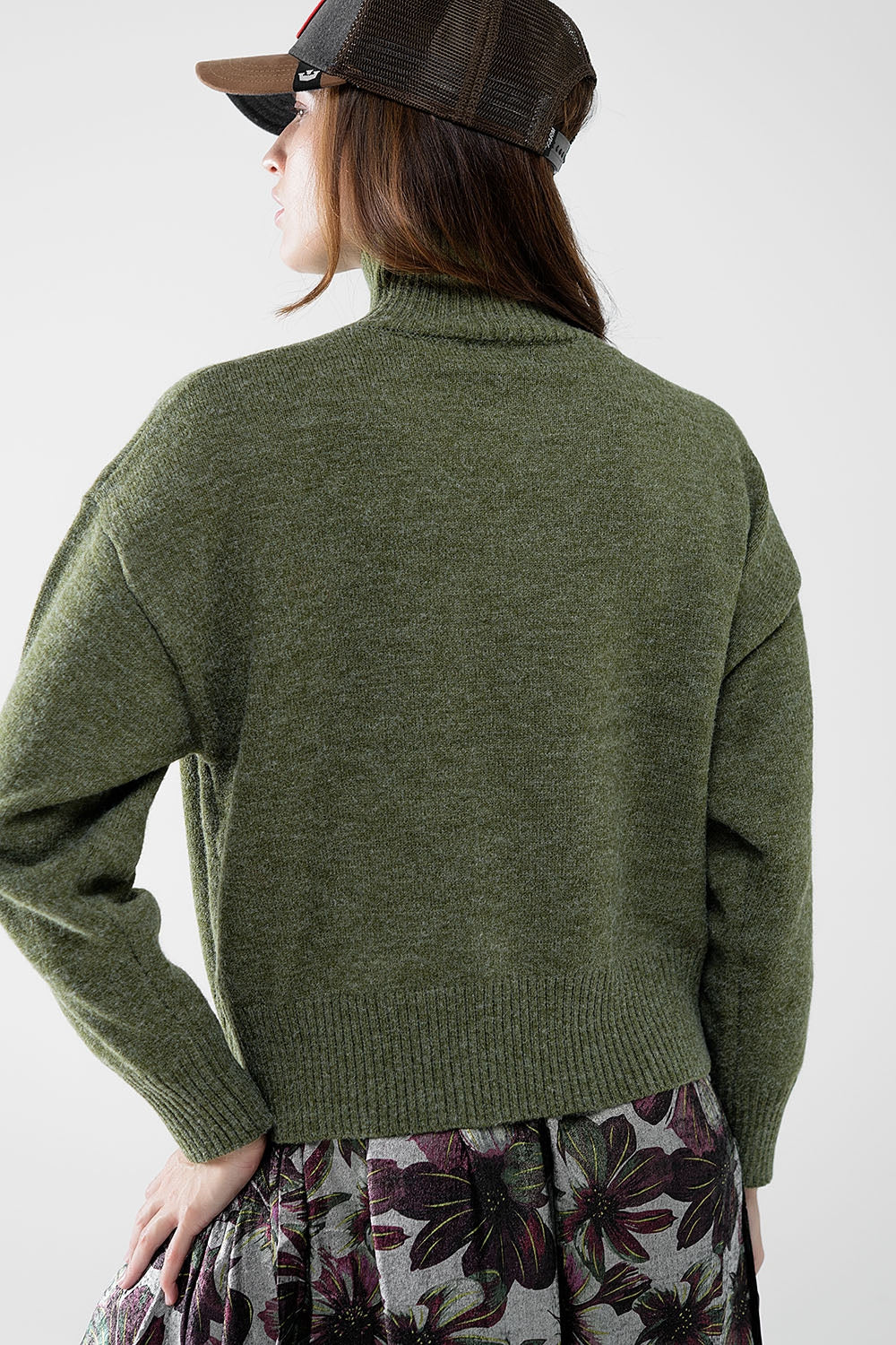 Cozy Green Turtleneck Knit Sweater