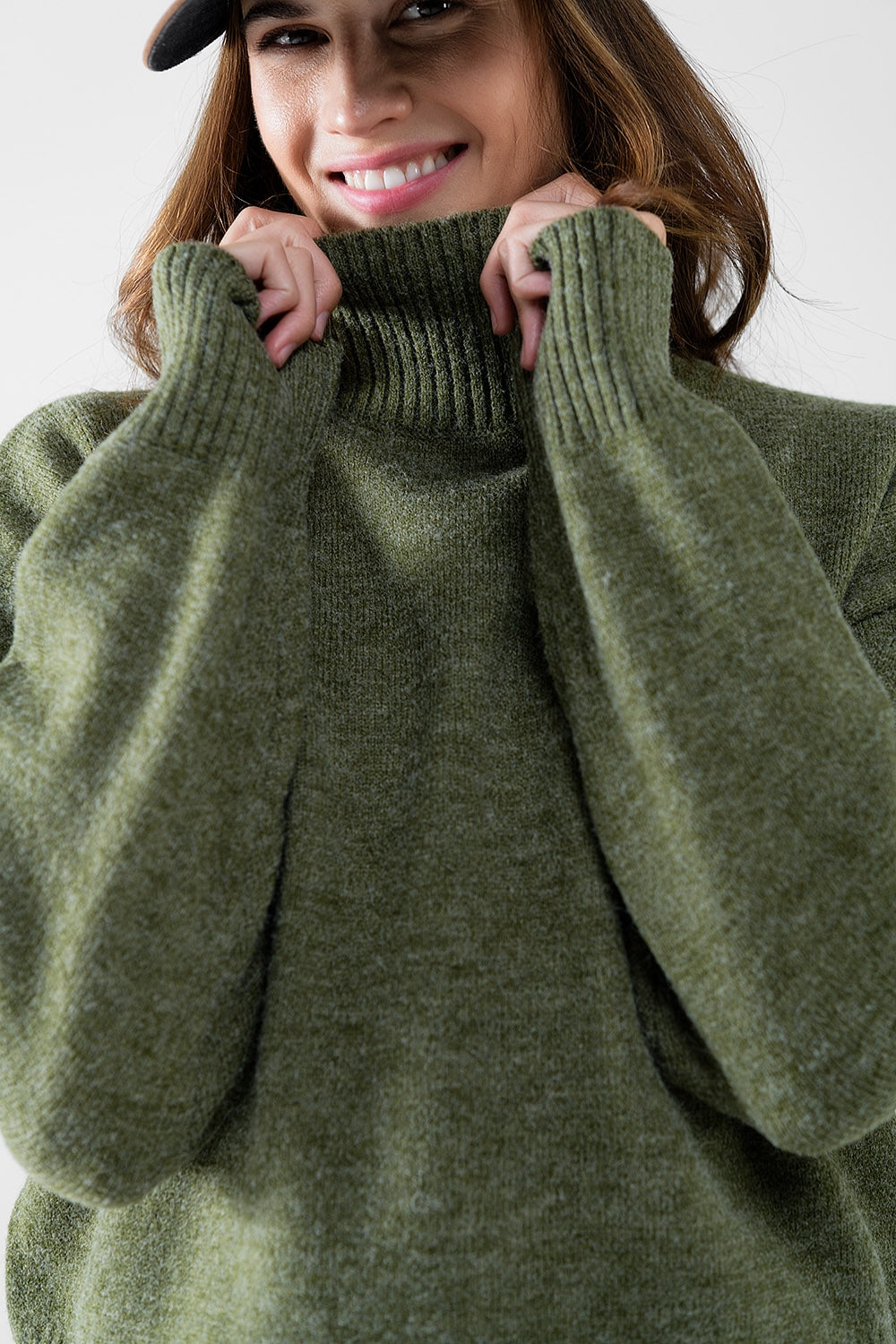 Cozy Green Turtleneck Knit Sweater