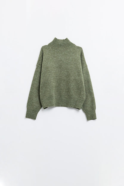 Cozy Green Turtleneck Knit Sweater