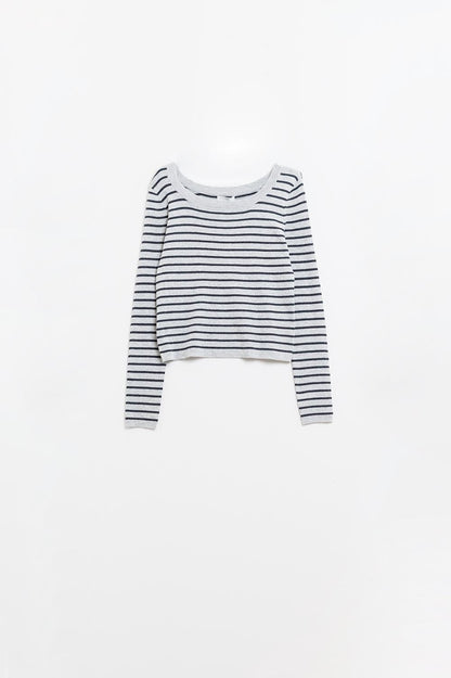 Striped Boat Neck Knit Sweater