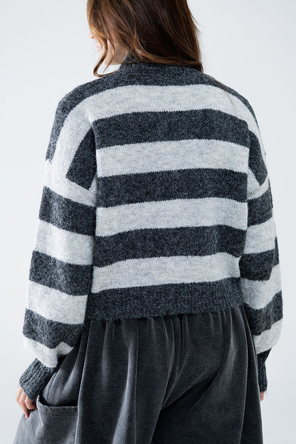 Chunky Knit Striped Turtleneck Sweater