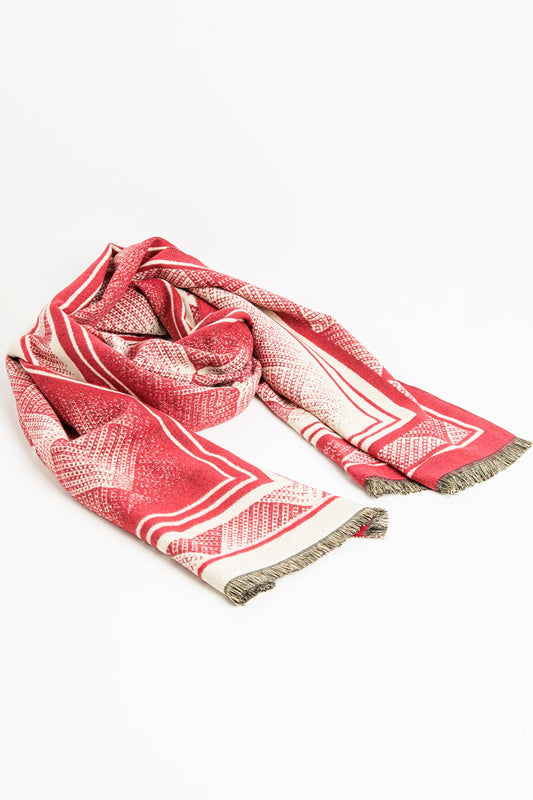 Geo Print Fringe Knit Scarf