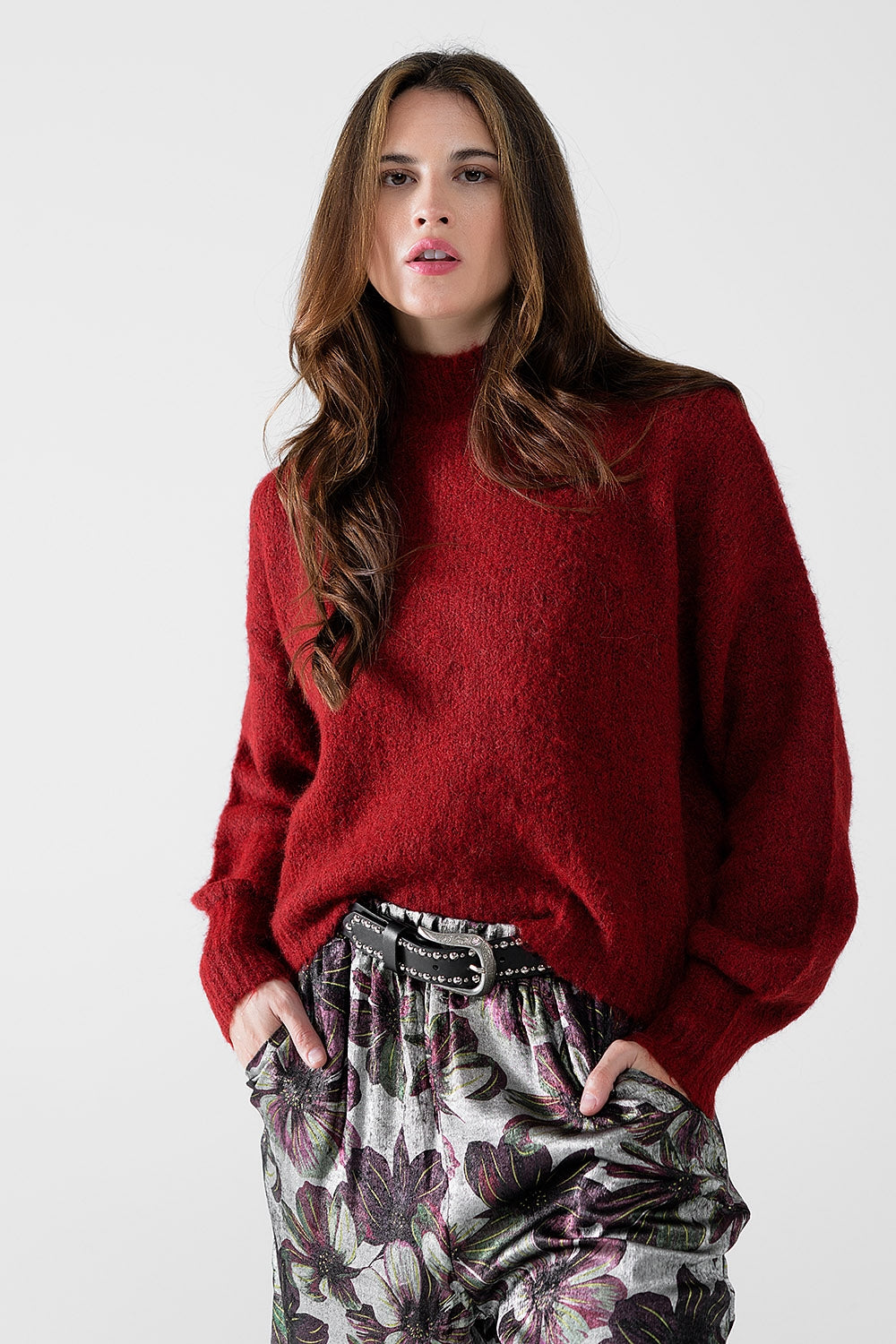 Scarlet High-Neck Fluffy Sweater