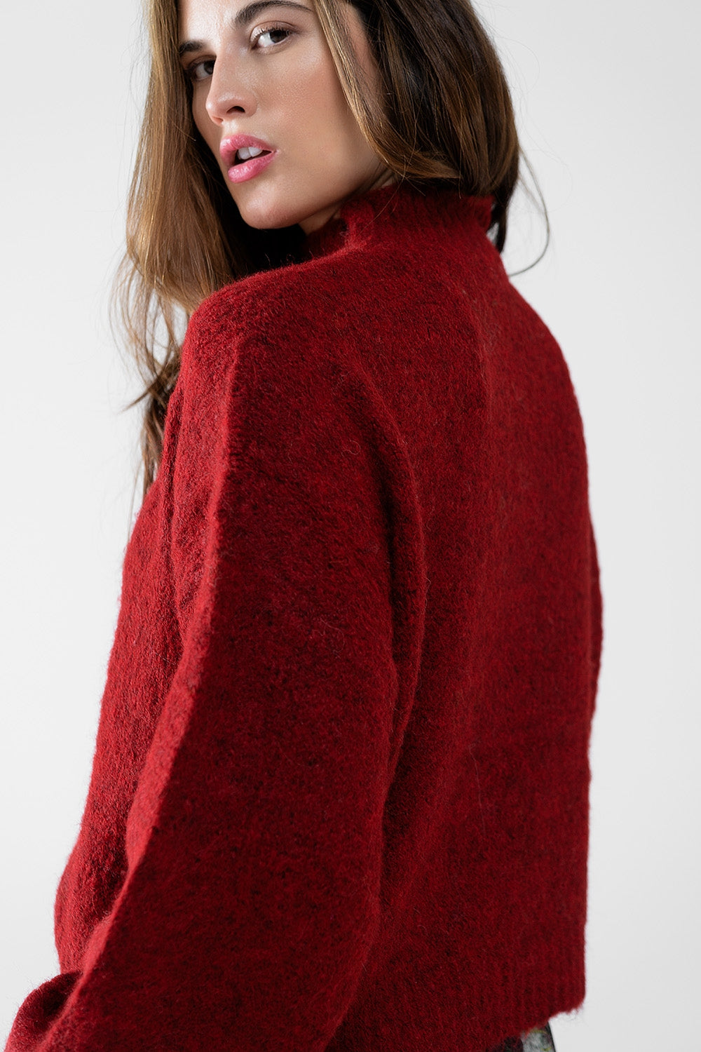 Scarlet High-Neck Fluffy Sweater