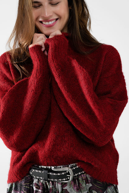 Scarlet High-Neck Fluffy Sweater