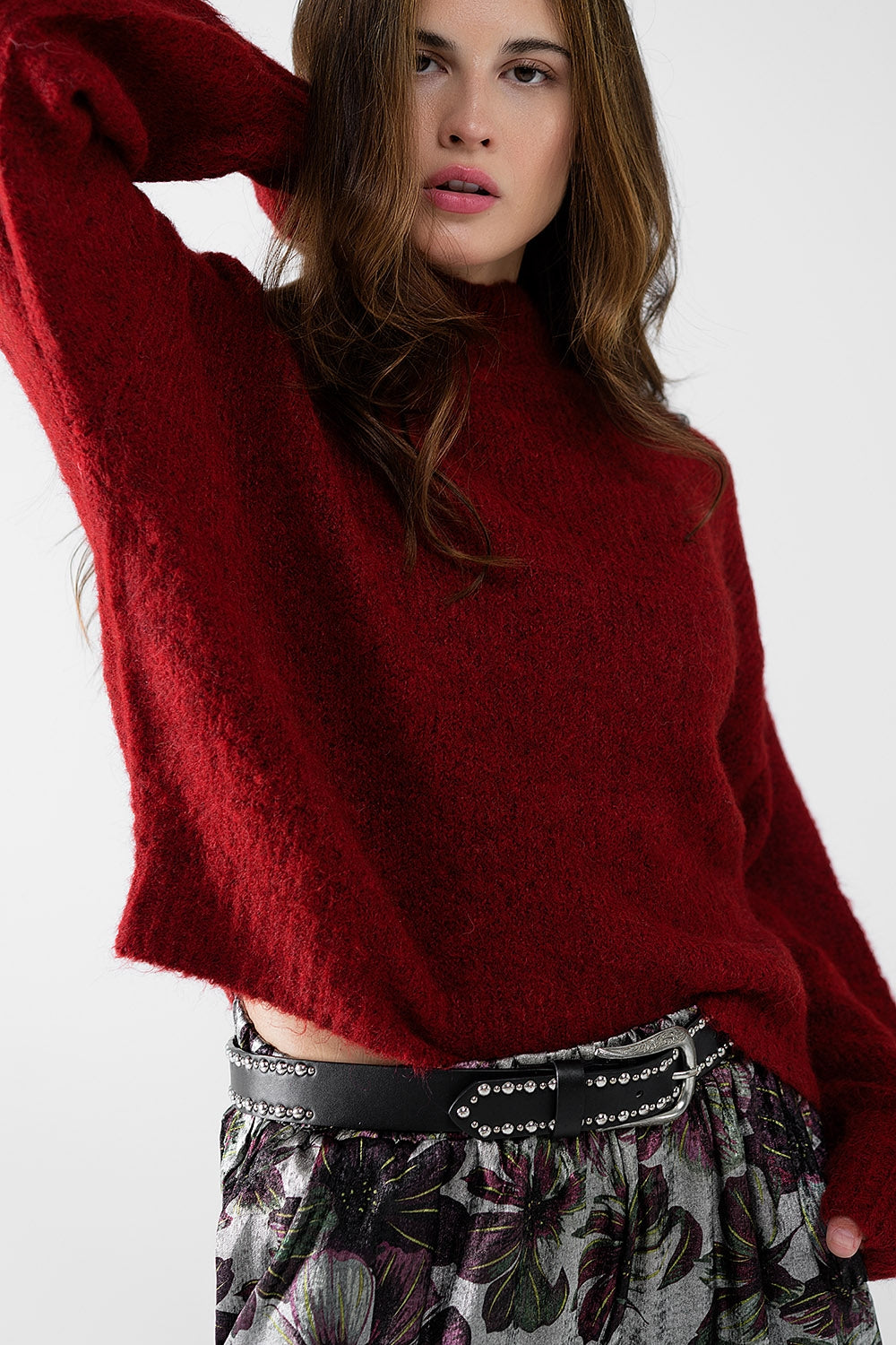 Scarlet High-Neck Fluffy Sweater