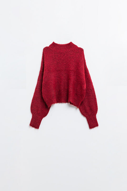 Scarlet High-Neck Fluffy Sweater