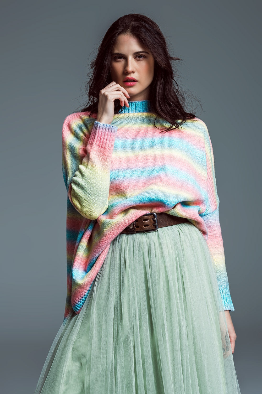 Color Cascade Oversized Knit Sweater