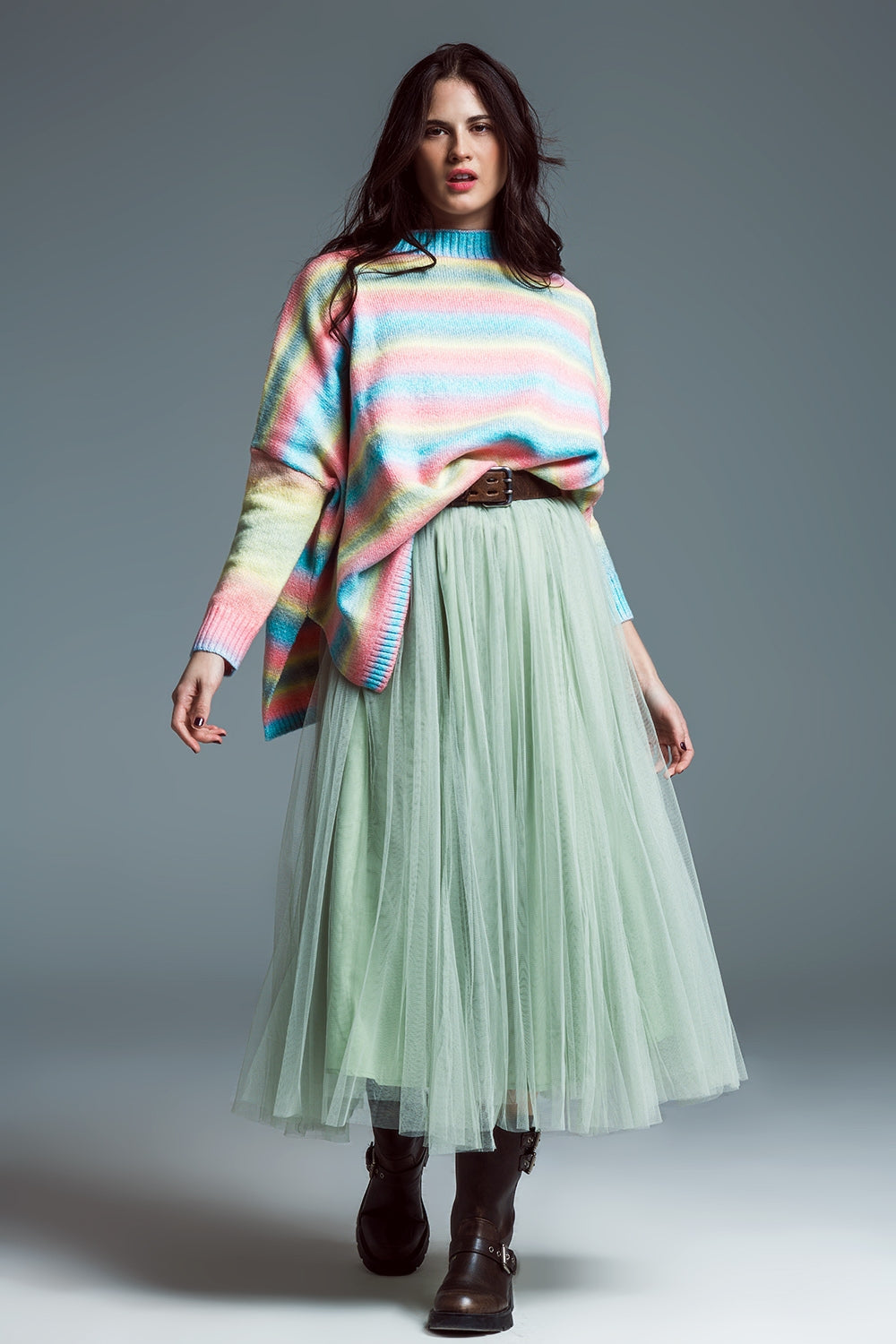 Color Cascade Oversized Knit Sweater