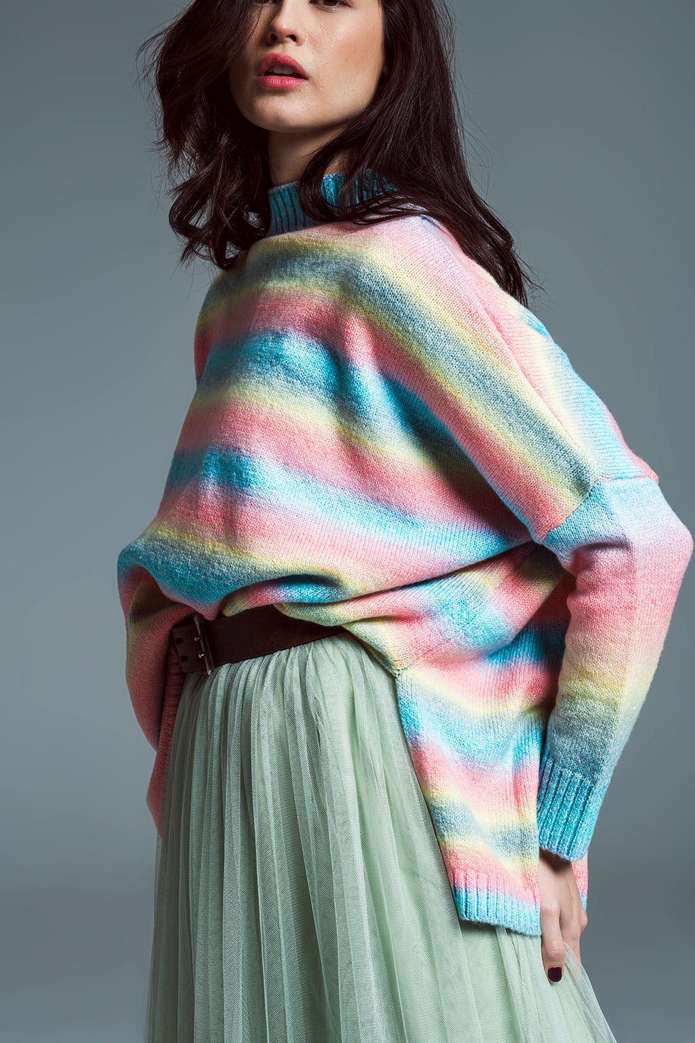 Color Cascade Oversized Knit Sweater