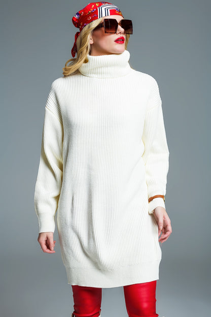 Cozy Vibes Turtleneck Knit Dress in Cream