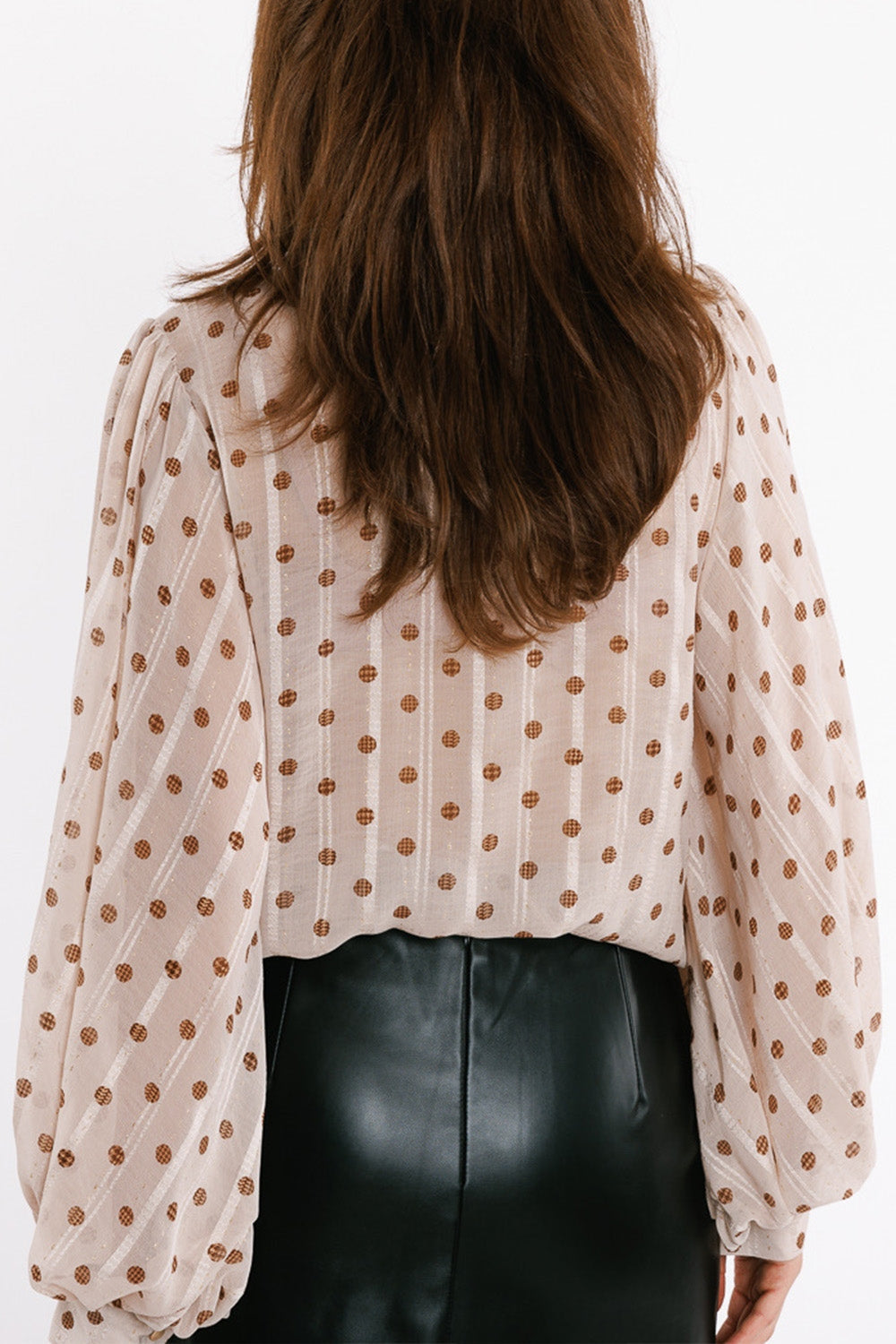 Polka Dot Balloon Sleeve Blouse in Beige