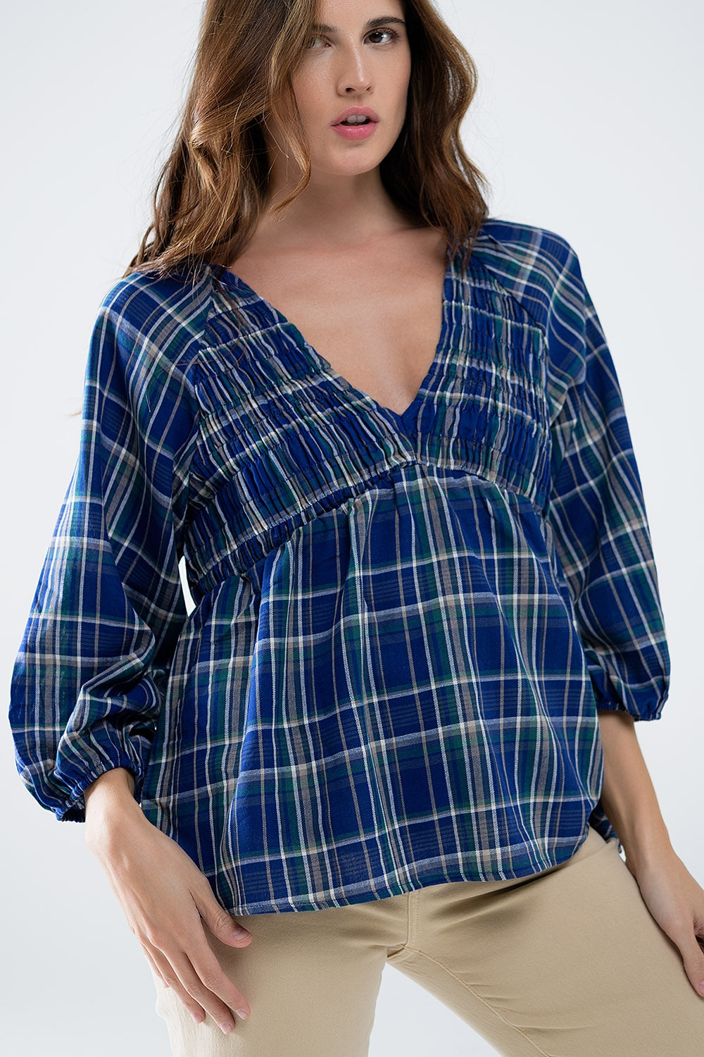 Evergreen Charm Plaid Babydoll Long Sleeve Top