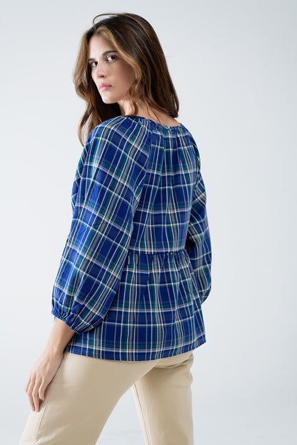 Evergreen Charm Plaid Babydoll Long Sleeve Top