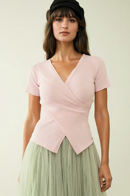 Coastal Wrap Knit Top - Pink