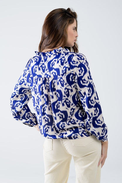 Navy Dream Balloon Sleeve Blouse