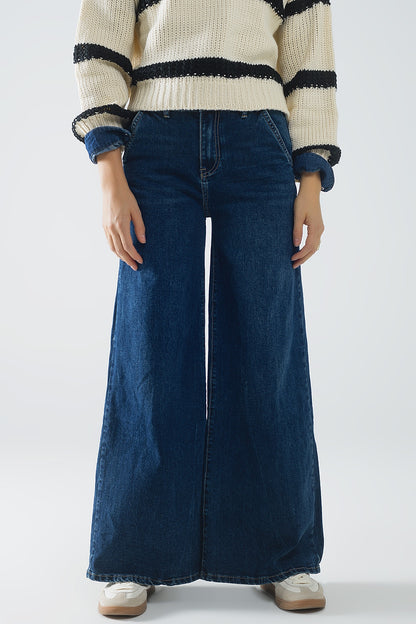 Mid-Wash Ultra-Wide Leg Jeans