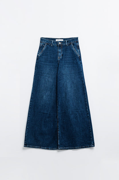 Mid-Wash Ultra-Wide Leg Jeans