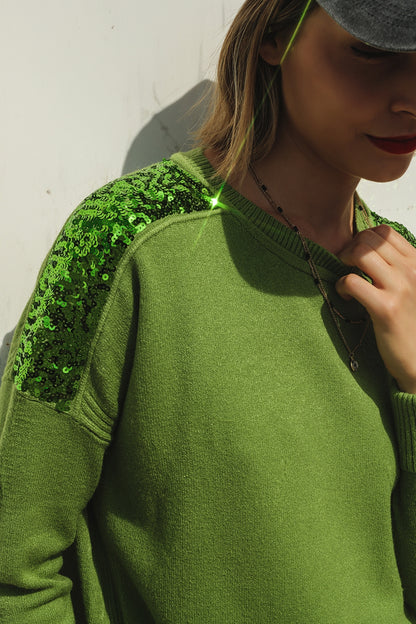 Glitz & Chic Green Sequined Sweater