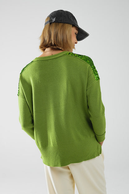 Glitz & Chic Green Sequined Sweater