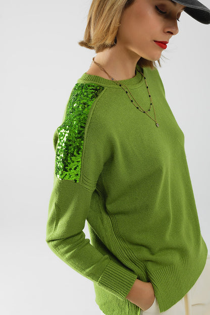 Glitz & Chic Green Sequined Sweater