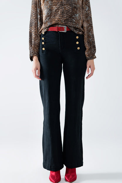 Goldline Wide-Leg Black Jeans